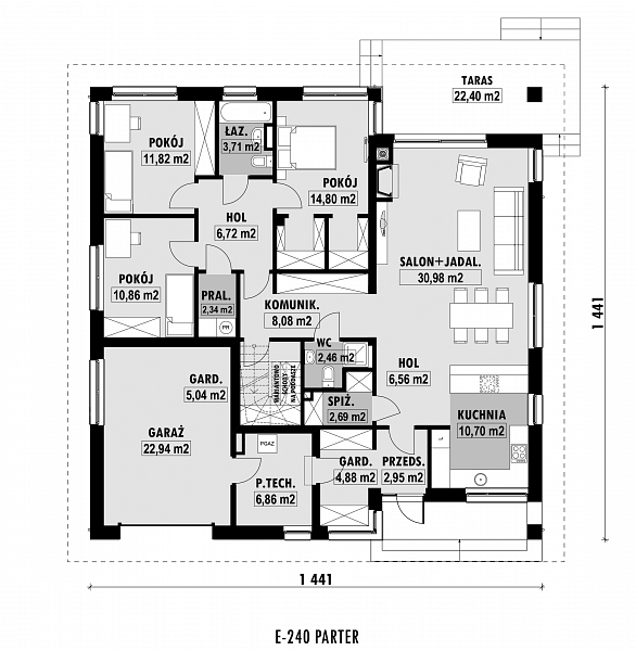 Rzut parteru POW. 154,4 m²