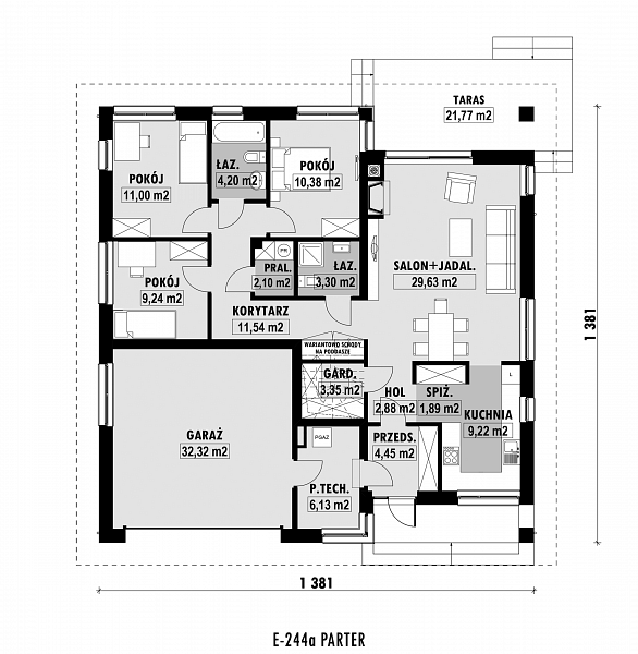 Rzut parteru POW. 141,6 m²