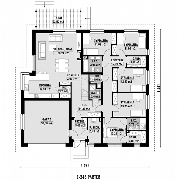 Rzut parteru POW. 204,7 m²