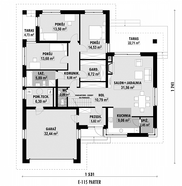 Rzut parteru POW. 162,9 m²