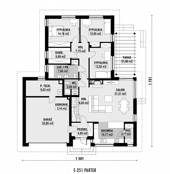 Rzut parteru POW. 167,3 m²