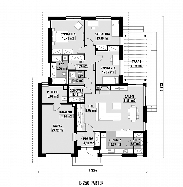 Rzut parteru POW. 153,3 m²