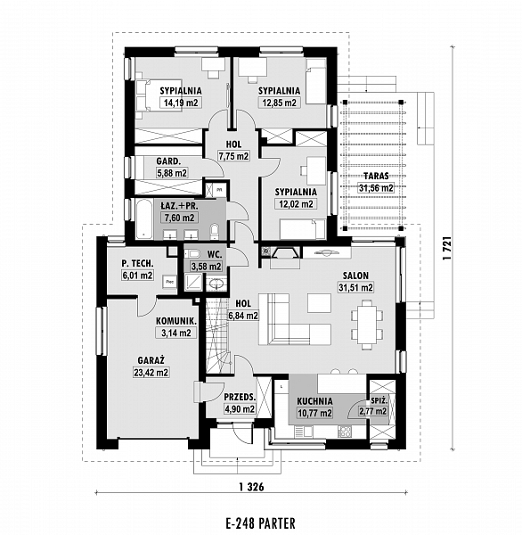 Rzut parteru POW. 153,2 m²