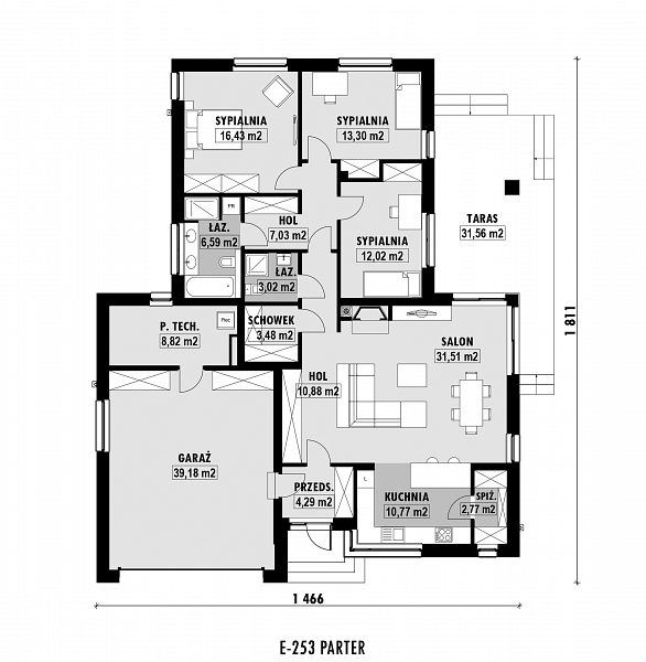 Rzut parteru POW. 170,1 m²