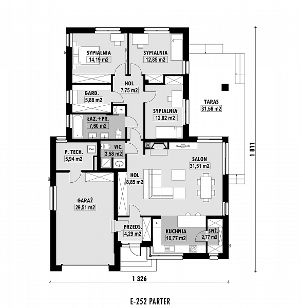 Rzut parteru POW. 157,5 m²