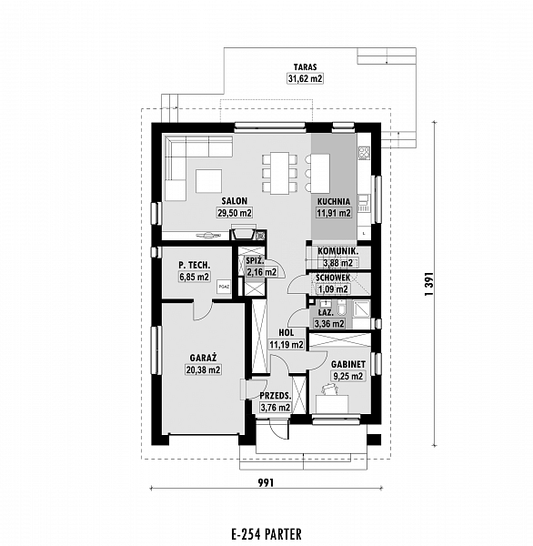 Rzut parteru POW. 103,3 m²