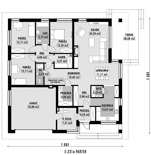 Rzut parteru POW. 178,7 m²