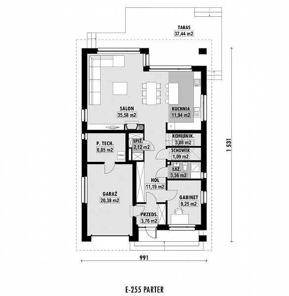 Rzut parteru POW. 109,4 m²