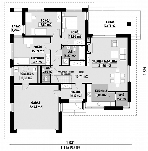 Rzut parteru POW. 151,6 m²