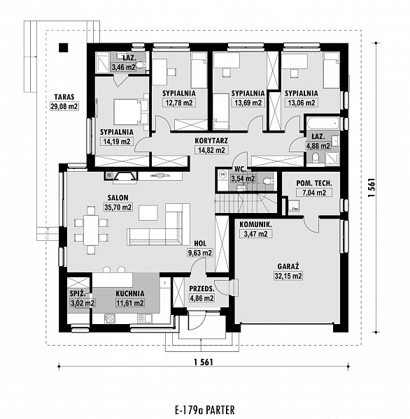 Rzut parteru POW. 187,9 m²