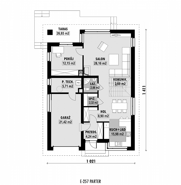 Rzut parteru POW. 104,2 m²