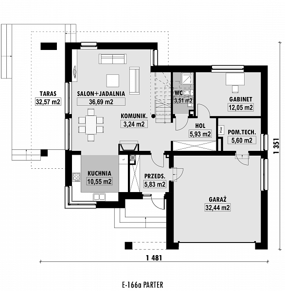 Rzut parteru POW. 115,8 m²