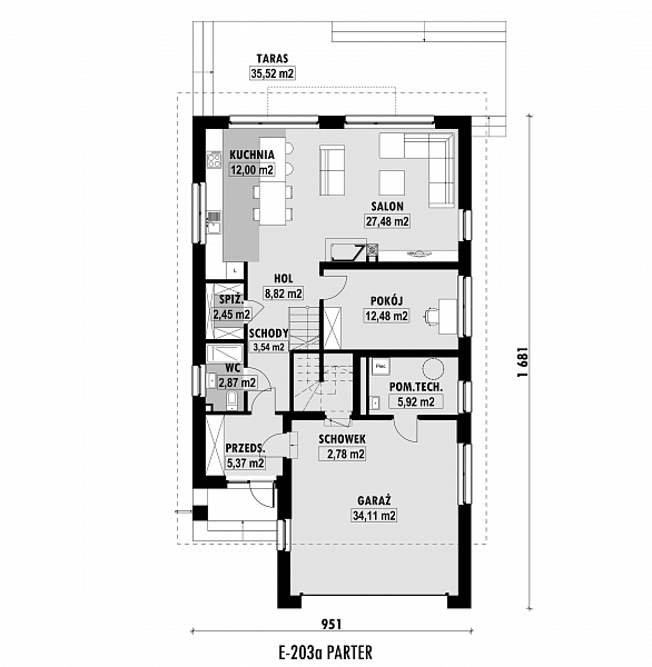 Rzut parteru POW. 117,8 m²