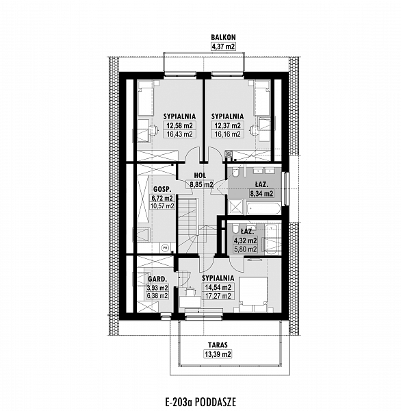Rzut poddasza POW. 107,6 m²