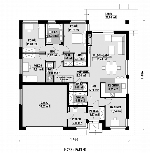 Rzut parteru POW. 170,1 m²