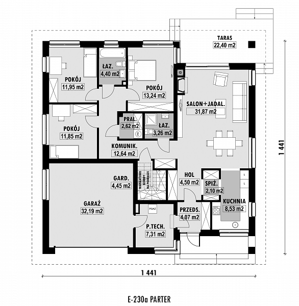 Rzut parteru POW. 155,0 m²