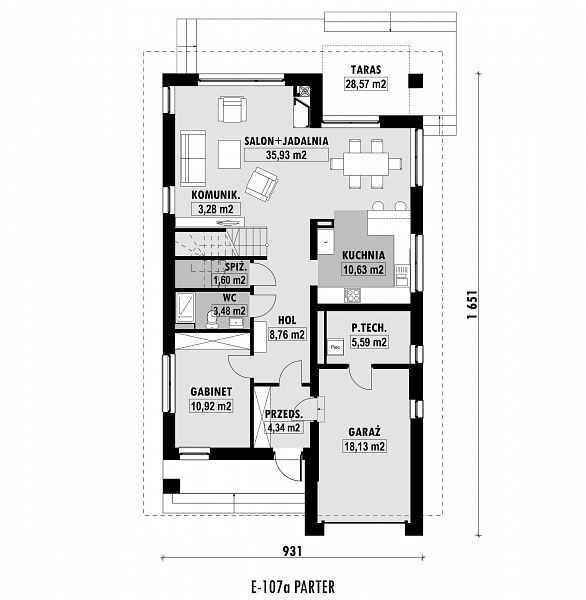 Rzut parteru POW. 102,7 m²