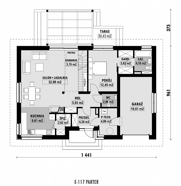Rzut parteru POW. 106,1 m²