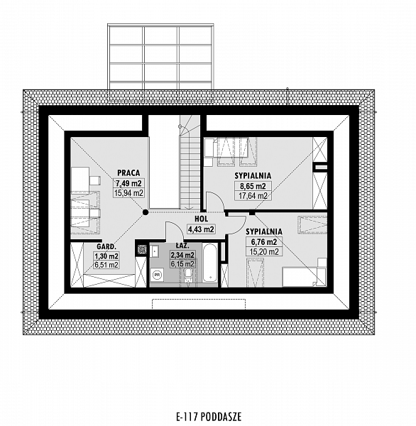 Rzut poddasza POW. 65,9 m²
