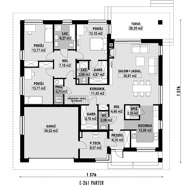 Rzut parteru POW. 185,2 m²