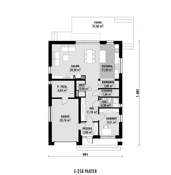 Rzut parteru POW. 104,2 m²