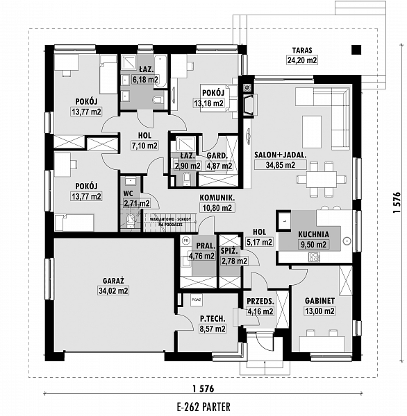 Rzut parteru POW. 192,1 m²