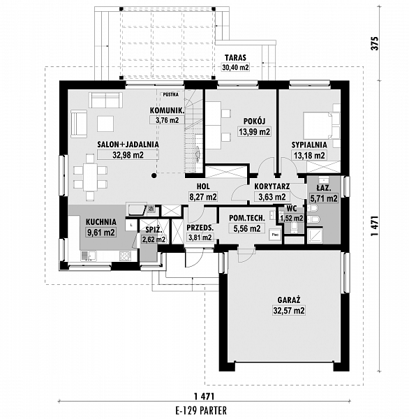 Rzut parteru POW. 136,8 m²
