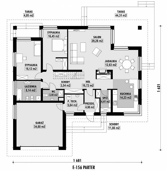 Rzut parteru POW. 169,5 m²