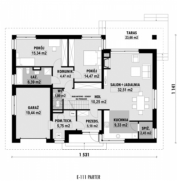 Rzut parteru POW. 127,6 m²