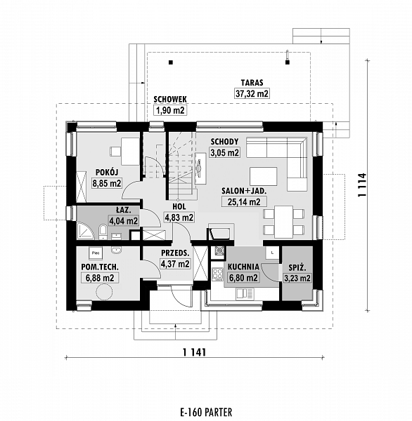 Rzut parteru POW. 69,1 m²