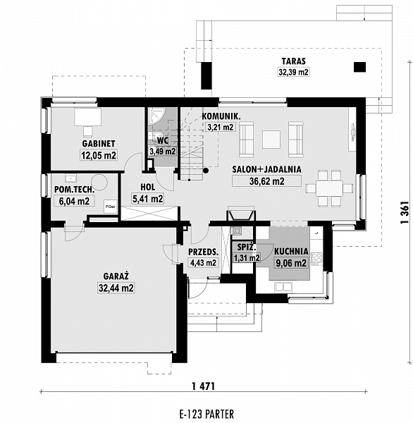 Rzut parteru POW. 114,0 m²