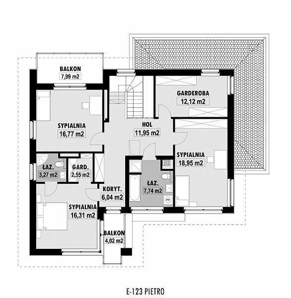 Rzut piętra POW. 107,7 m²