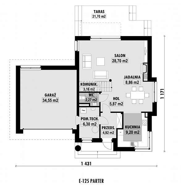 Rzut parteru POW. 103,8 m²