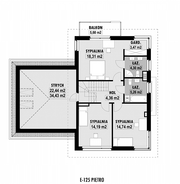 Rzut piętra POW. 104,7 m²
