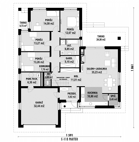 Rzut parteru POW. 179,1 m²