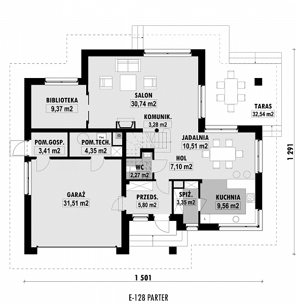 Rzut parteru POW. 121,3 m²