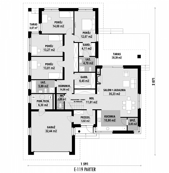 Rzut parteru POW. 196,1 m²