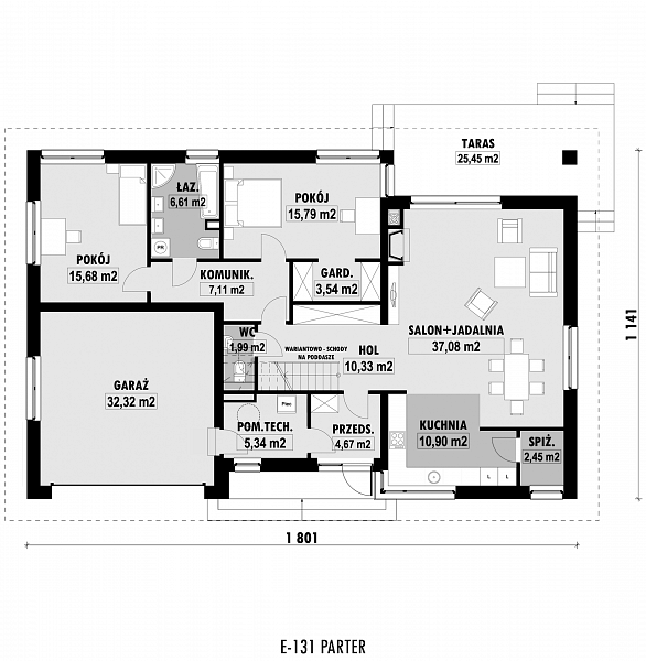 Rzut parteru POW. 153,8 m²