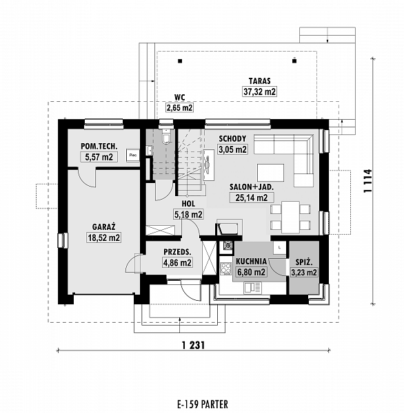 Rzut parteru POW. 75,0 m²