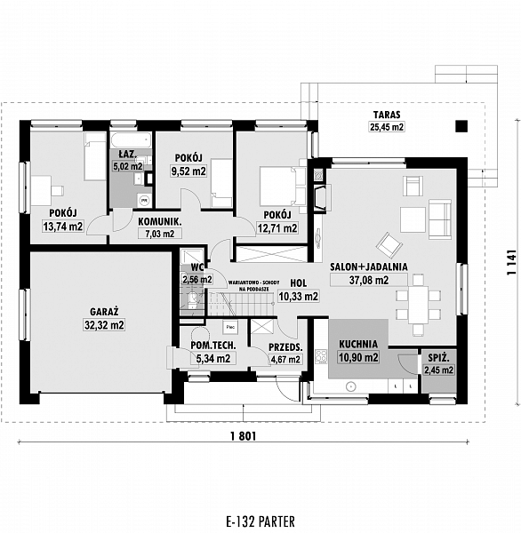 Rzut parteru POW. 153,7 m²
