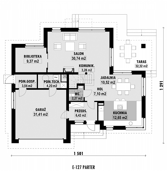 Rzut parteru POW. 121,5 m²