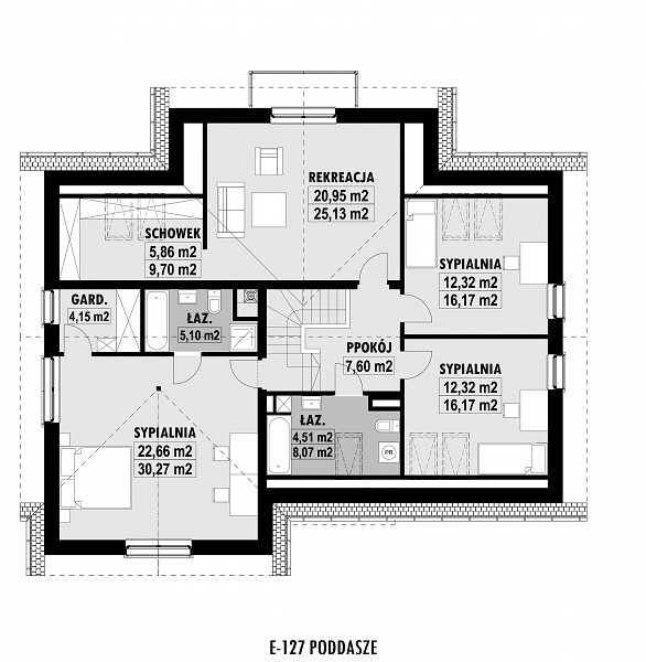 Rzut poddasza POW. 122,4 m²
