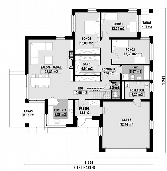 Rzut parteru POW. 166,7 m²