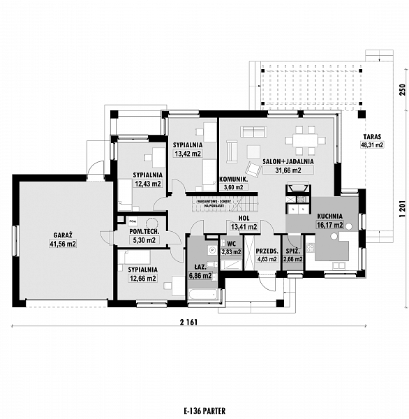 Rzut parteru POW. 167,2 m²