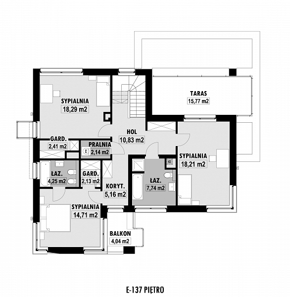 Rzut piętra POW. 105,7 m²