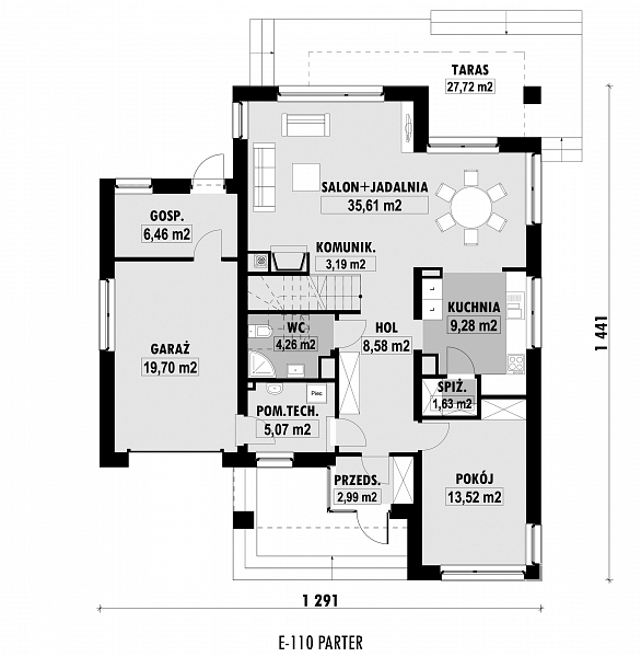Rzut parteru POW. 110,3 m²