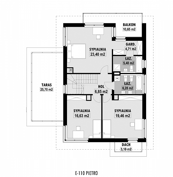 Rzut piętra POW. 119,2 m²