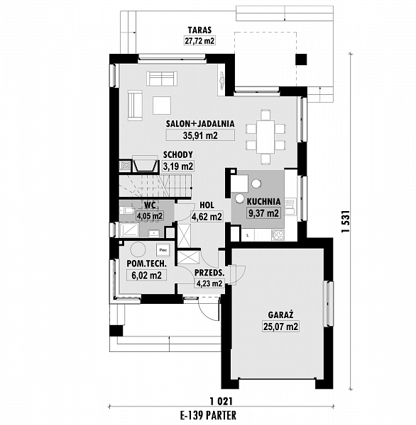 Rzut parteru POW. 92,5 m²
