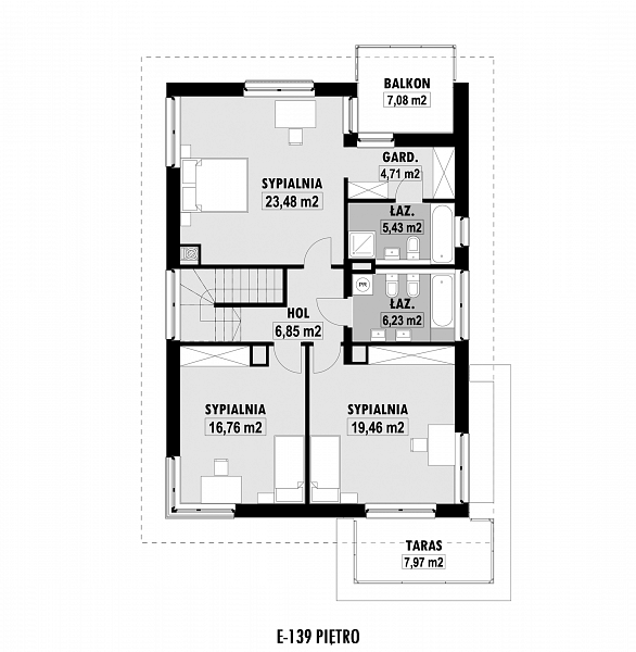 Rzut piętra POW. 98,0 m²