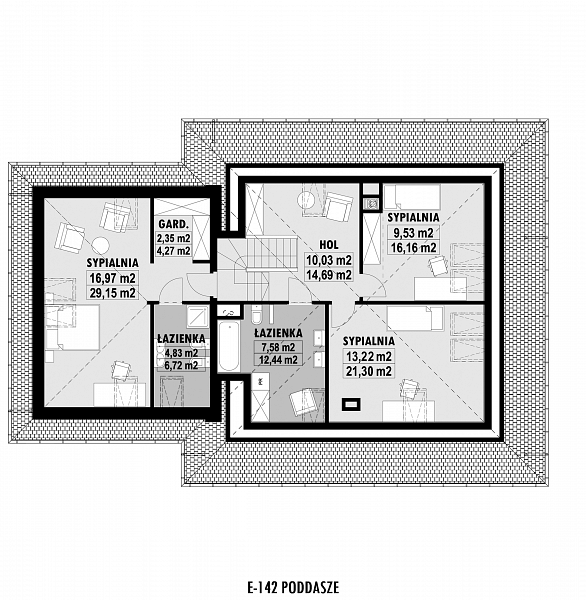 Rzut poddasza POW. 104,7 m²
